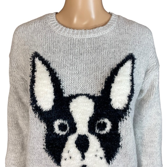 HERE THERE Cotton Blend Grey Dog Front Sweater Size S - Picture 2 of 9